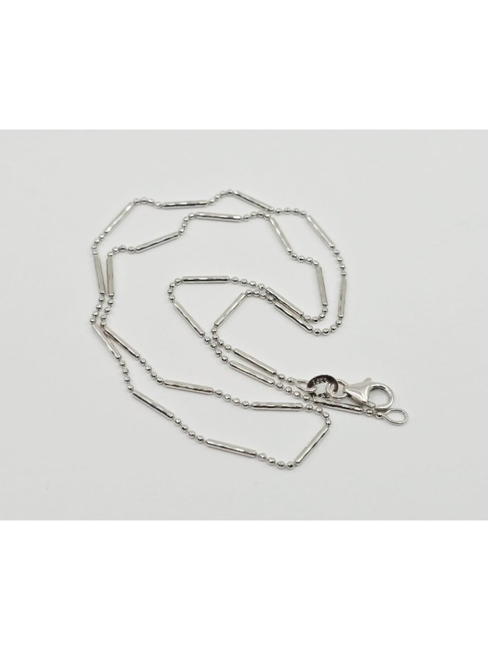 Unique 14K Karat Solid White Gold Designer Bead & Bar Link Chain Necklace 16" L